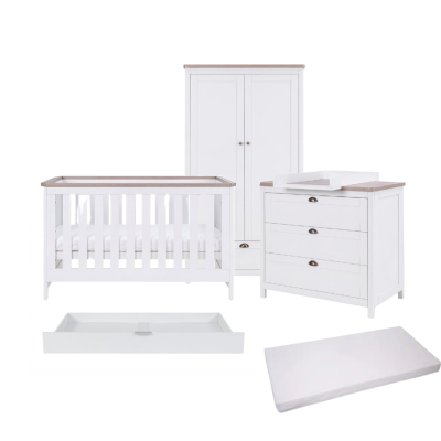 Tutti Bambini Verona 4 Piece Nursery Room Set with Underdrawer- White Oak