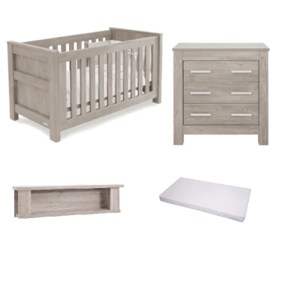 babystyle-bordeaux-ash-2-piece-nursery-furniture-room-set-shelf and mattress