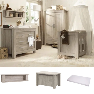 babystyle bordeaux ash 6 piece with shelf and toy box