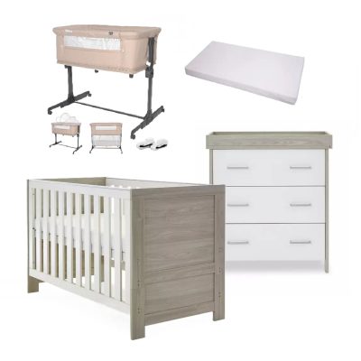 Obaby Nika 5 Piece Newborn Room Set Bundle - Grey Wash/White