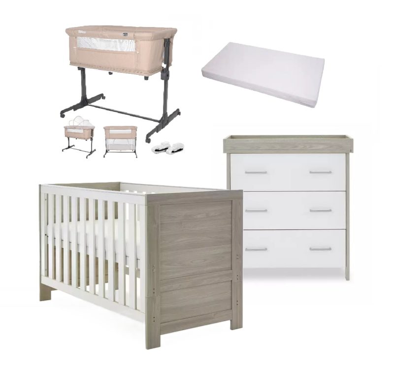 Obaby Nika 5 Piece Newborn Room Set Bundle - Grey Wash/White