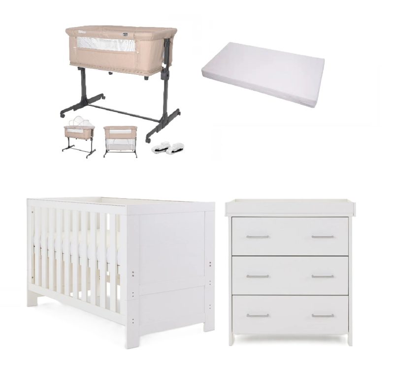 Obaby Nika 5 Piece Newborn Room Set Bundle - White Wash